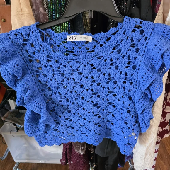 ZARA Royal Blue Crochet Crop Top - Picture 8 of 8